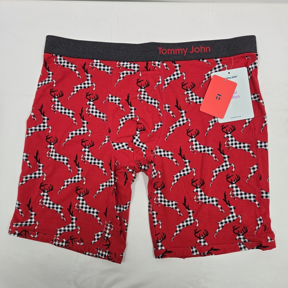 Tommy John Cool Cotton Mid-Length Men's Boxer Briefs XL Reindeer Red Holiday